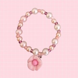 Pink Beaded Flower Bracelet